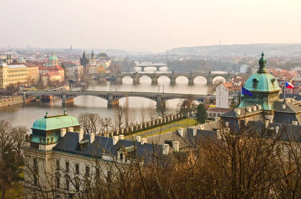Solnedgång Prag broar — Stockfoto