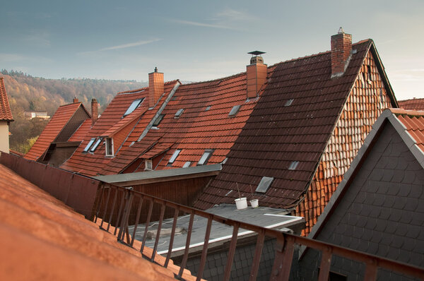 View over the tiled roofs of a medieval city in Germany