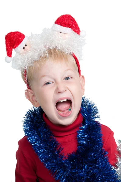 Child with Christmas accessories screaming — Stock Photo, Image