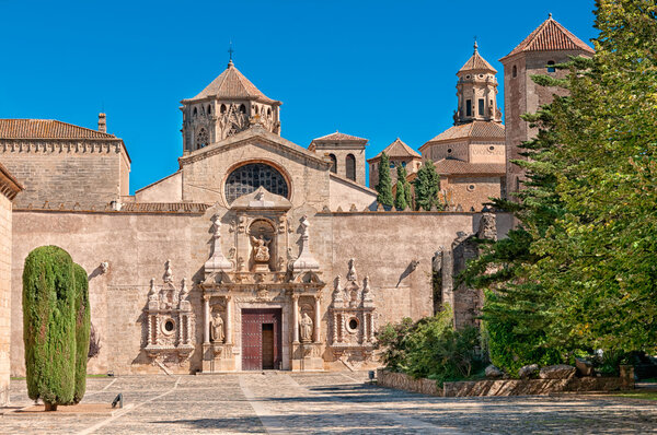 Main entrance, Monastery of Santa Maria de Poblet, Tarragona Province, Spain