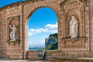 Sculptures at Montserrat Abbey, Tarragona Province, Spain clipart