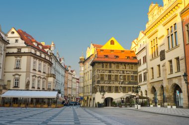 Street cafes on Old Town Square, sunrise, Prague, Czech Republic clipart