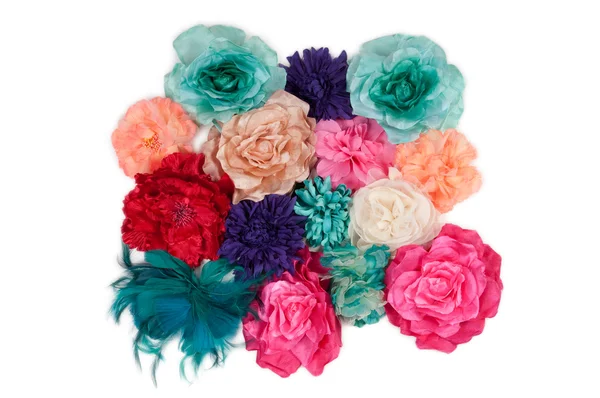 A lot of artificial flowers (ladies barrettes with flowers) — Stock Photo, Image
