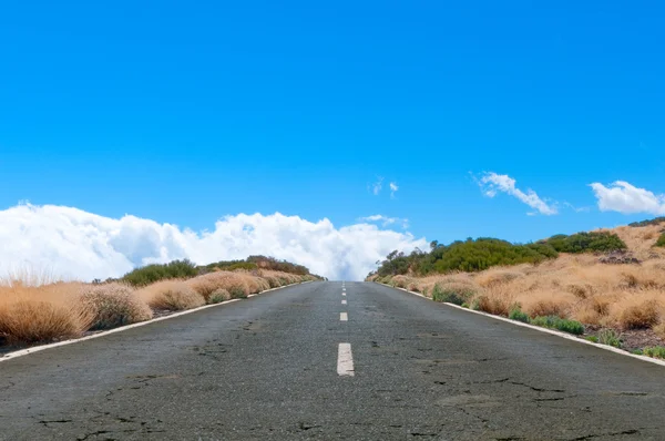 Wüstenstraße, die sich bis zum Horizont auf der kanarischen Insel Lanzarote erstreckt — Stockfoto