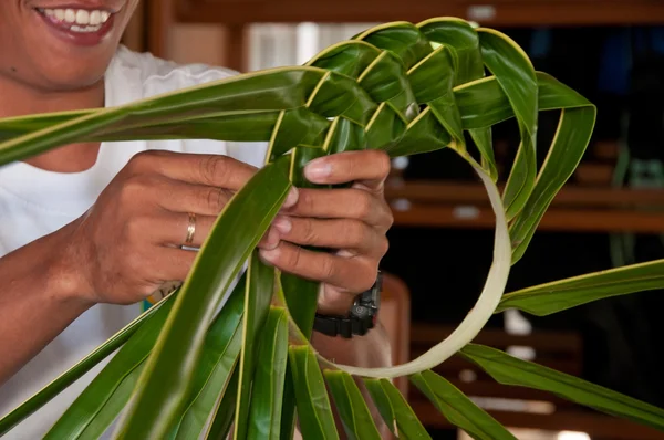 stock image Palm leaves hat preparation