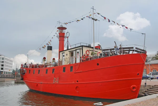 stock image Red boat in Helsinki harbor, Finland