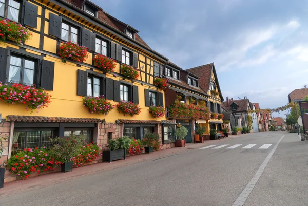 Typical Street with half-timbered houses, Alsace — Stock Photo, Image