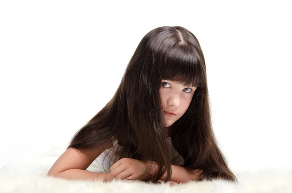 Portrait of little girl with luxuriant long hair — Stock Photo, Image