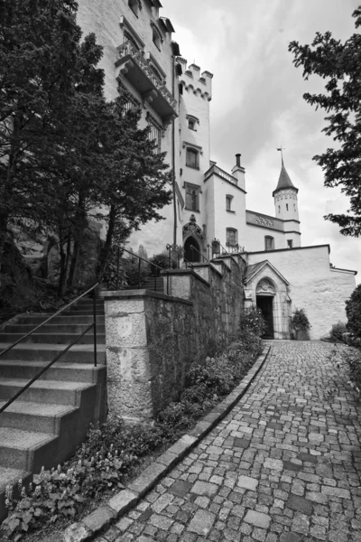 Famous Hohenschwangau Castle, black-and-white, Germany — Stock Photo, Image