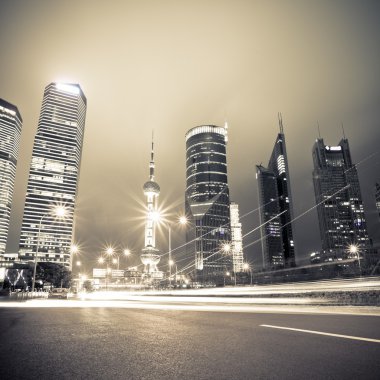 Night view of the century avenue in shanghai clipart