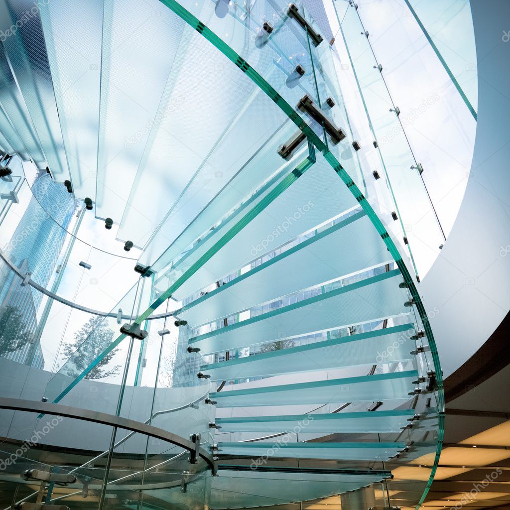 Modern glass spiral staircase