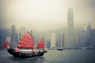 Chinese style sailboat in Hong Kong clipart