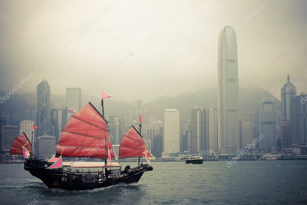 Chinese style sailboat in Hong Kong
