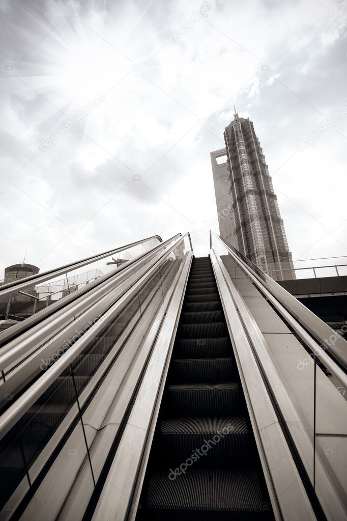 Moving escalator in city outdoor