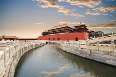 The forbidden city with gold water bridge clipart