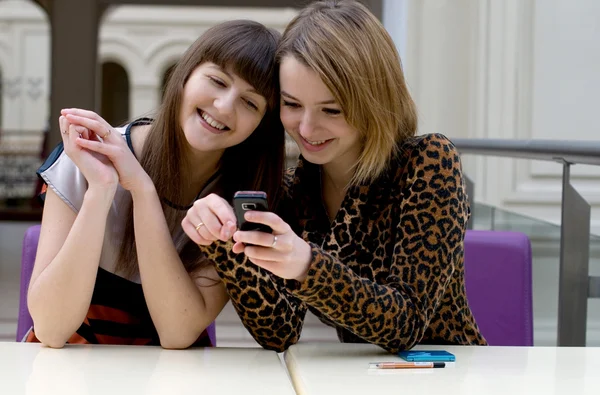 Two female friends sitting in a cafe — Stock Photo, Image