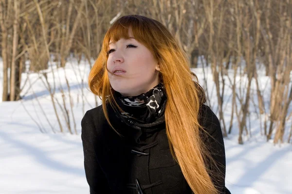 Portré egy lány séta a parkban, télen — Stock Fotó