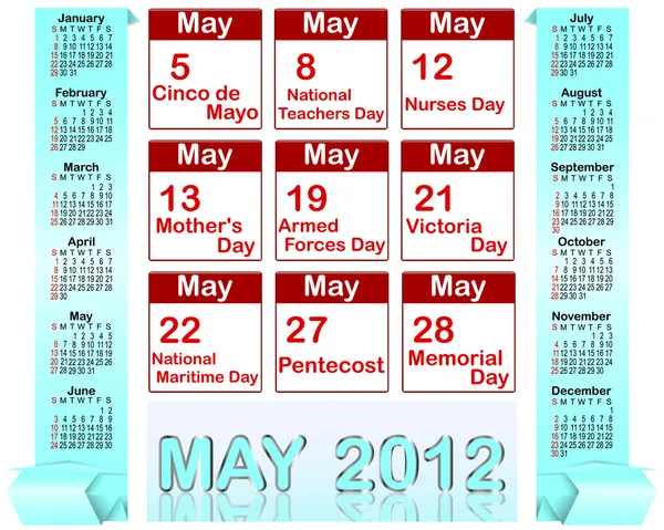 Urlaubs-Symbole Kalender für Mai 2012. — Stockvektor