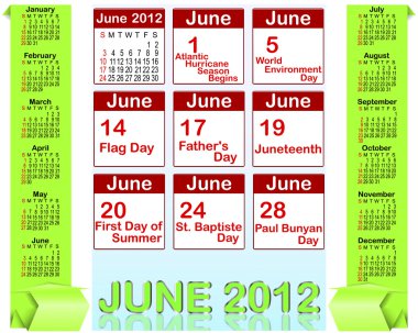 Holiday icons calendars for june 2012. clipart