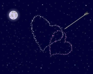 Valentine's day. The night sky with two hearts. clipart