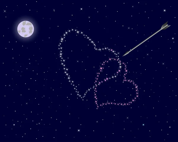 Saint-Valentin. Le ciel nocturne avec deux cœurs . — Image vectorielle