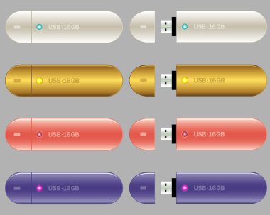 Four USB Memory Sticks - flash drives. clipart