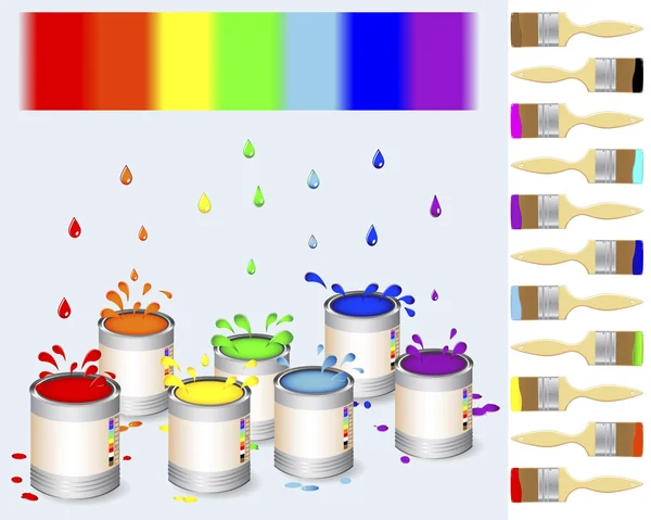 Krukor av färg färg och en pensel — Stock vektor