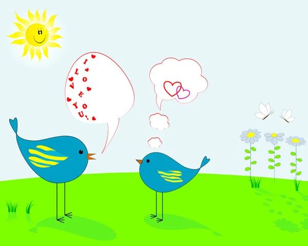Due uccelli innamorati . — Vettoriale Stock