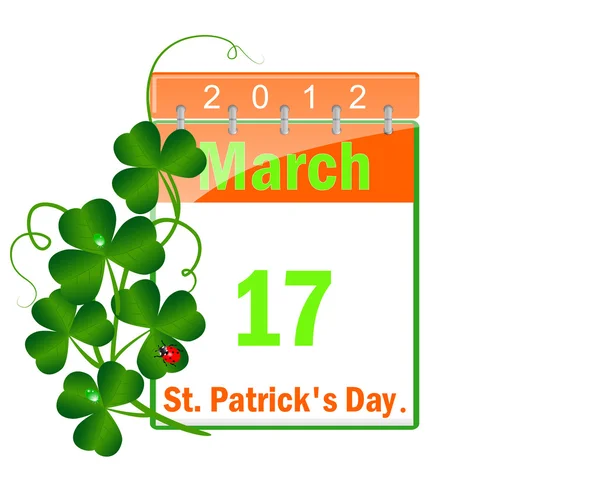 Icône d'un calendrier du jour St Patrick et feuilles d'un trèfle . — Image vectorielle