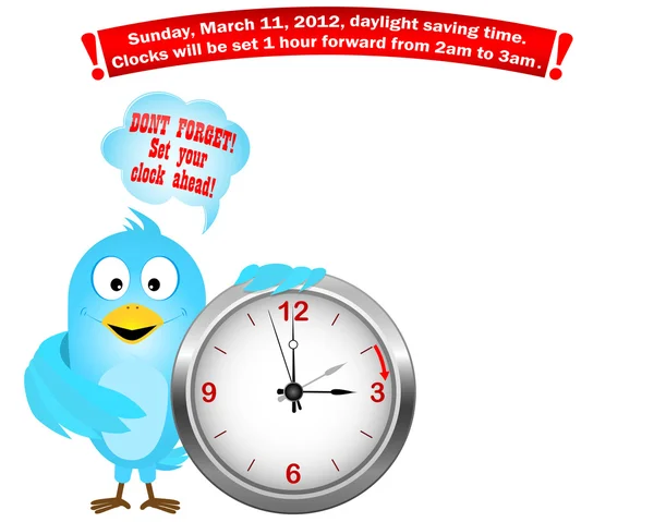 Daylight saving time begins. Blue Bird. — Stock Vector