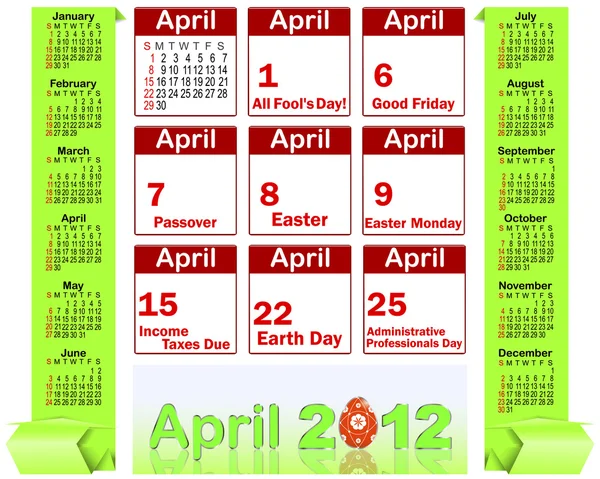 2012 年 4 月の休日のアイコン カレンダー. — ストックベクタ