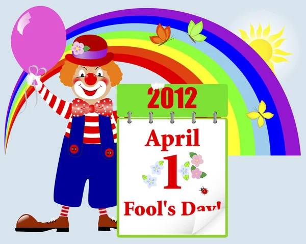 April fools' day. schattig clown. — Stockvector