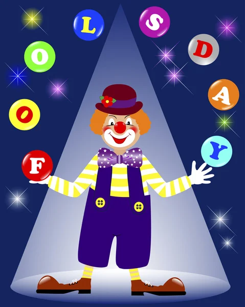Aprilscherz. Clown jongliert Bälle. — Stockvektor