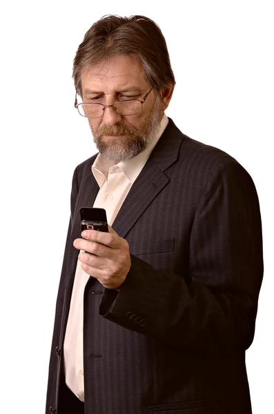 Man with a cell phone in hand — Stock Photo, Image