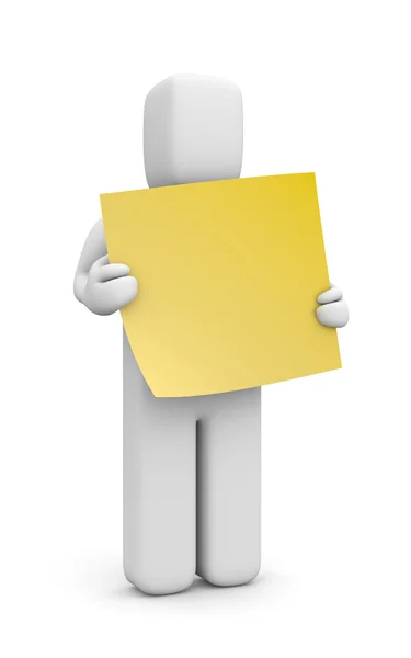 3d human with sticky note — Stock Photo, Image