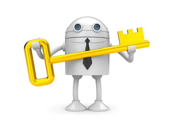 Robot with gold key — Stock Photo, Image