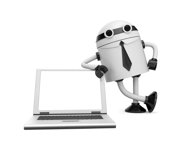 Robot leaning on a notebook — Stock Photo, Image