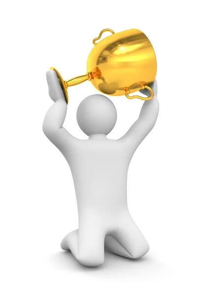 3d person hold gold cup — Stock Photo, Image