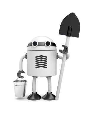 Robot with bucket and shovel clipart