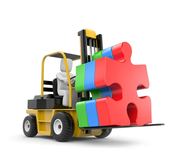 Forklift with puzzle — Stock Photo, Image