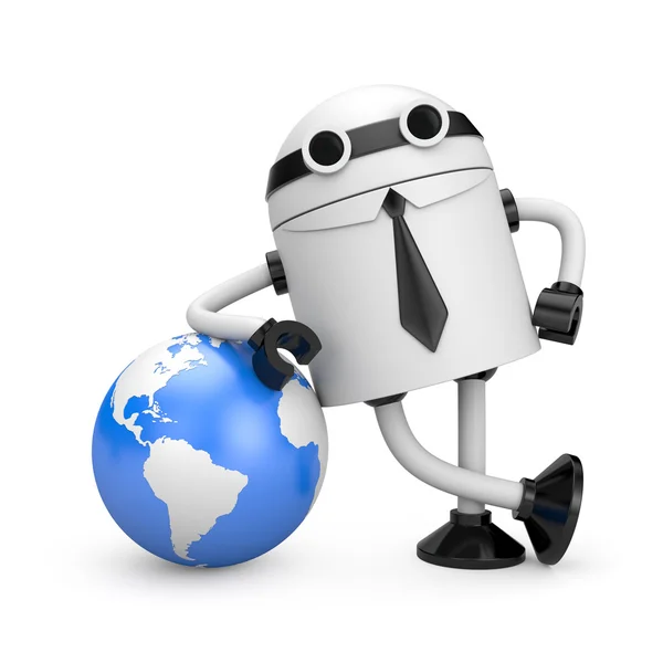 Robot med globe — Stockfoto