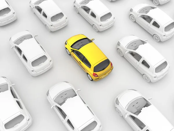 Κίτρινο αμάξι στην κυκλοφορία — Φωτογραφία Αρχείου