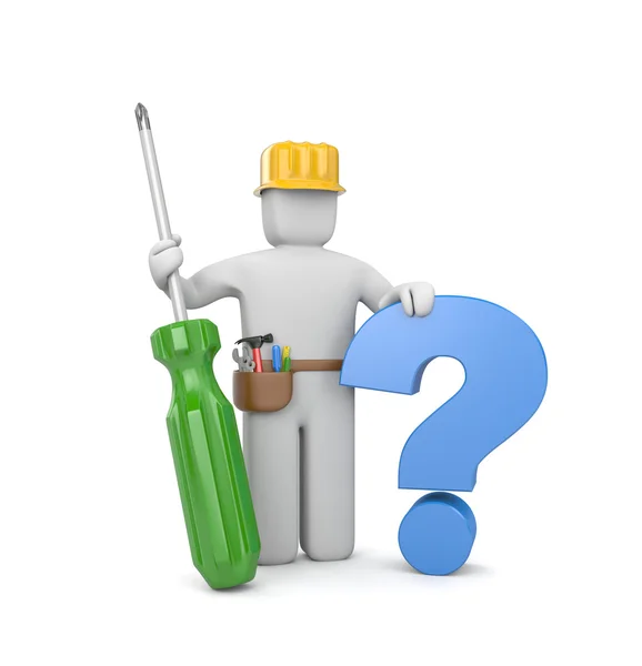 3d worker with screwdriver and question — Stock Photo, Image