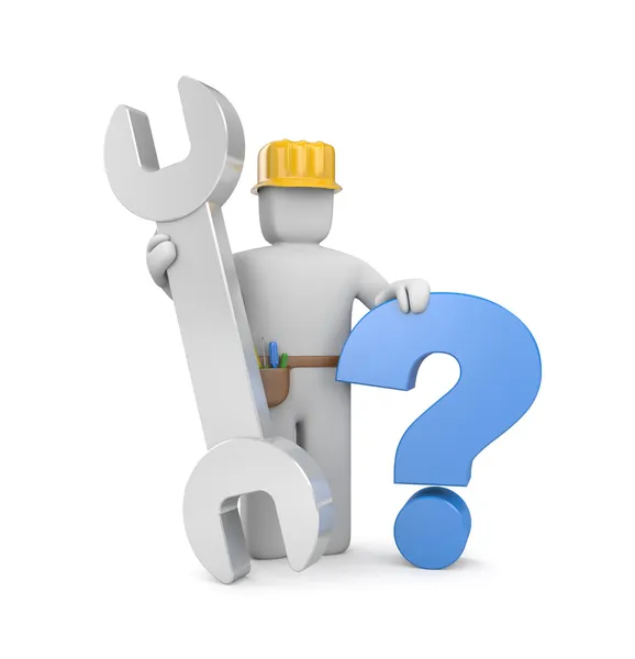 3d worker with spanner and question — Stock Photo, Image