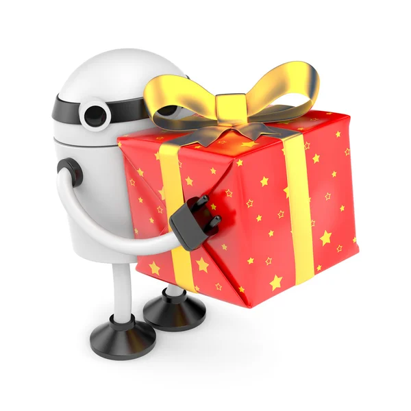 Robot met doos van de gift — Stockfoto
