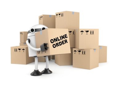 Robot with cardboard boxes clipart