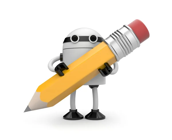 Robot with pencil — Stock Photo, Image