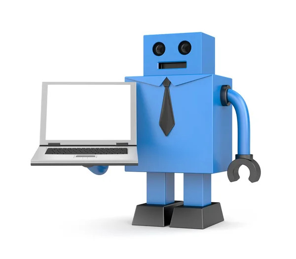 Robot zakenman met laptop — Stockfoto