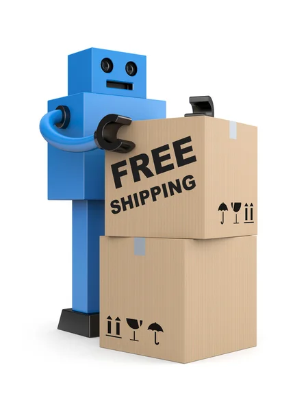 Robot con cajas de cartón — Foto de Stock