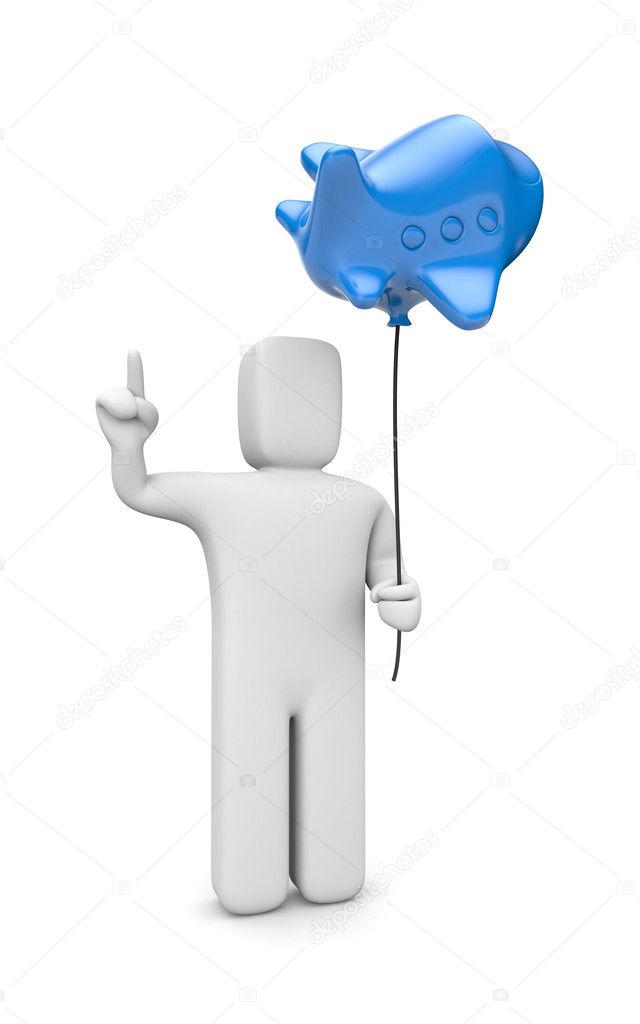 Person with balloon in a form of plane